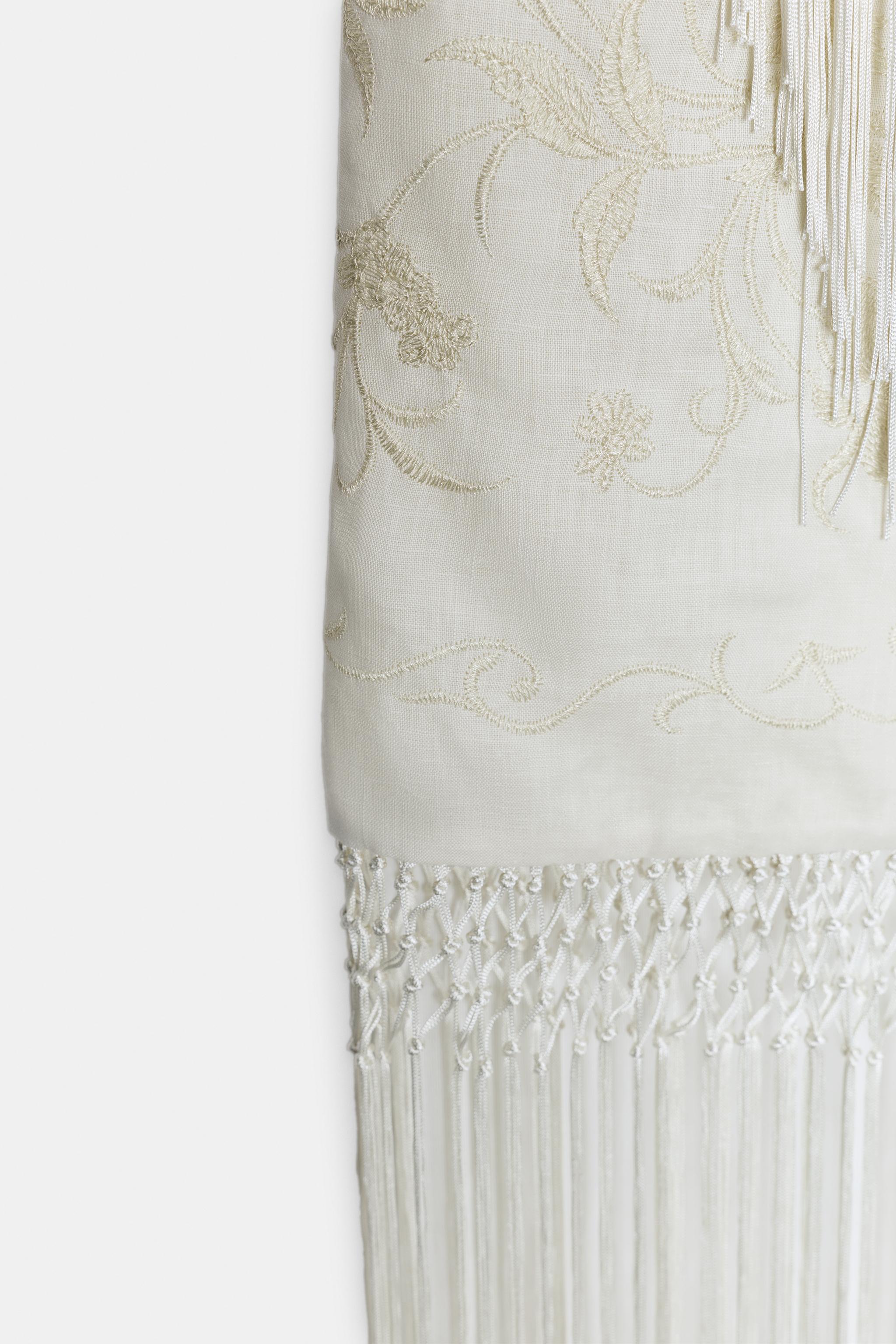 ZW COLLECTION 100% LINEN EMBROIDERED MIDI SKIRT